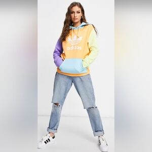 Adidas Pastel Colourblock Trefoil Orange/Blue/Purple/Yellow Hoodie Womens Large
